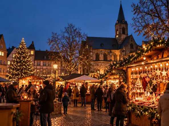 Christmas market around the historic church in Ratingen